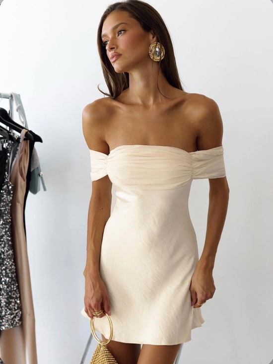 Princess Polly Dresses & Skirts - NWT Princess Polly Cream Strapless Off-Shoulder Draped Tie Back Mini Dress 6